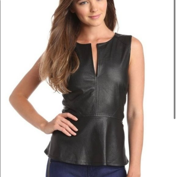 NWT Sanctuary Vegan Leather Peplum Top - Picture 1 of 5